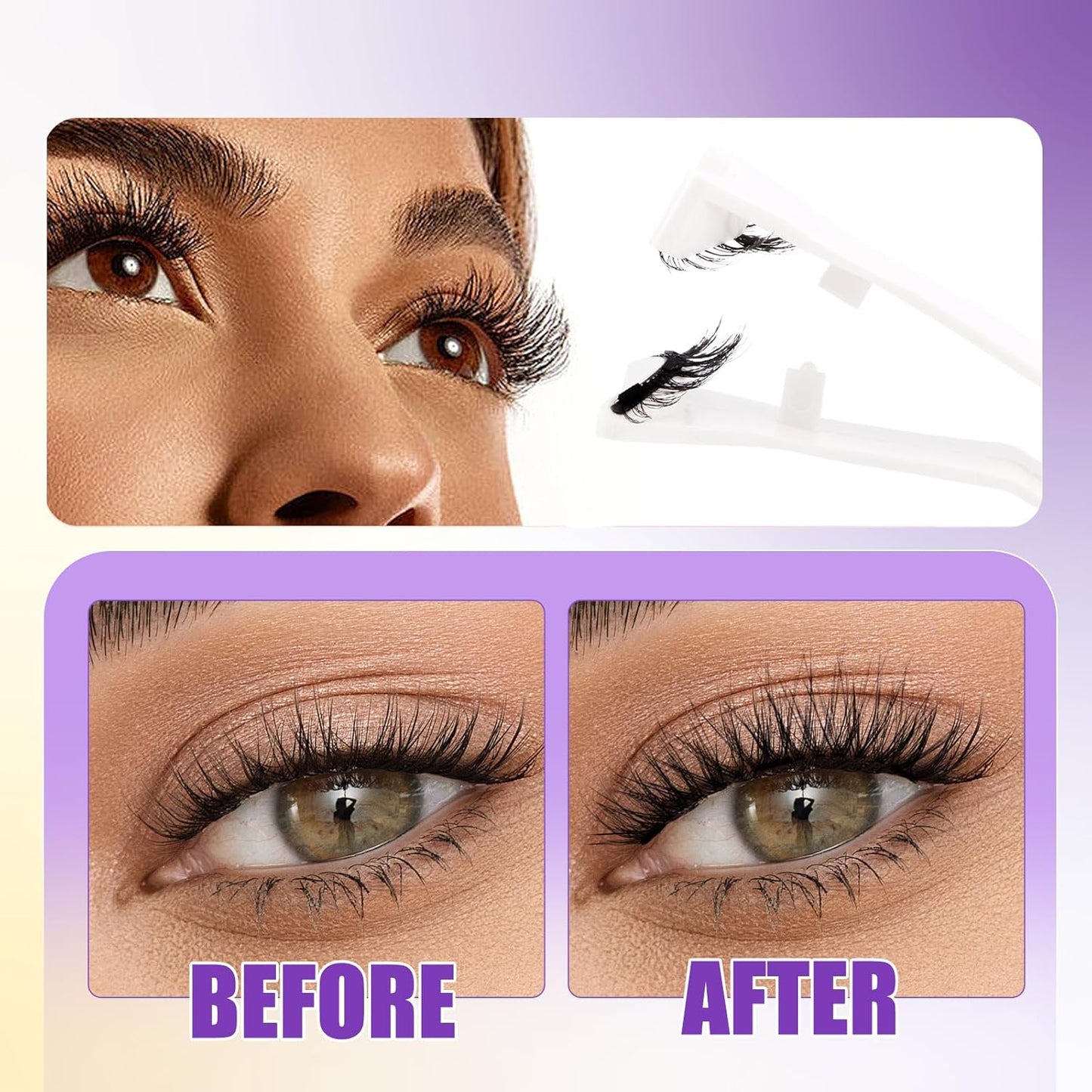 2-Pairs Magnetic Eyelashes Kit with Applicator: Natural Reusable Soft Waterproof False Lash, No Glue Needed, Wendy Lashes, A, K8+604