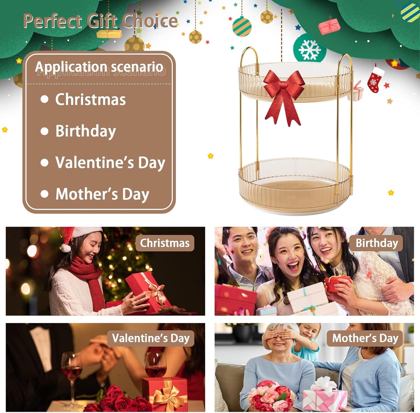 Rotating Makeup Organizer for Vanity, High-Capacity Skincare Clear Make Up Storage Perfume Organizers Cosmetic Dresser Organizer Countertop 360 Spinning (Gold, 2 Tier)