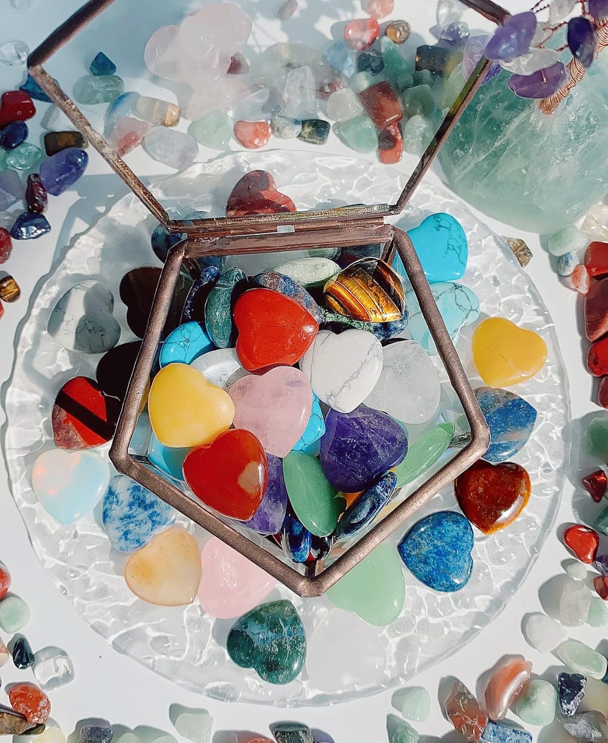 15 PCS Heart Crystals Healing Natural Pocket Stones Polished Love Shaped Palm Gemstones Rose Quartz Amethyst Assorted Set Reiki Energy Balancing Meditation Mother's Day Gift 0.8 Inch