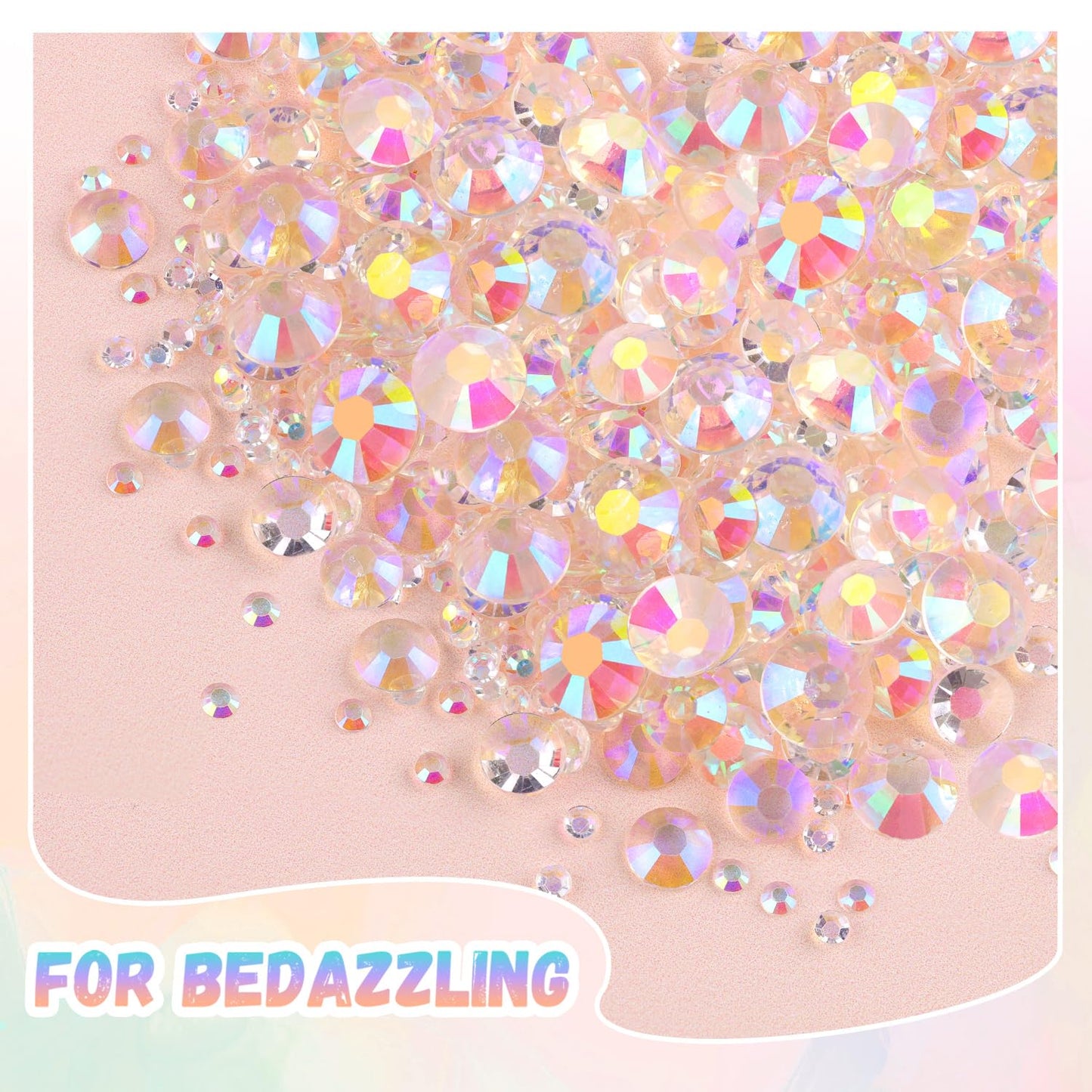 25000Pcs Resin Jelly Rhinestones with Tweezers for Crafting, 2-6mm Mixed Sizes (Transparent AB) Non Hotfix Flatback Gems, Bedazzling Crystal for DIY Crafts Clothing Tumblers Mugs Shoes Decor Nail Art