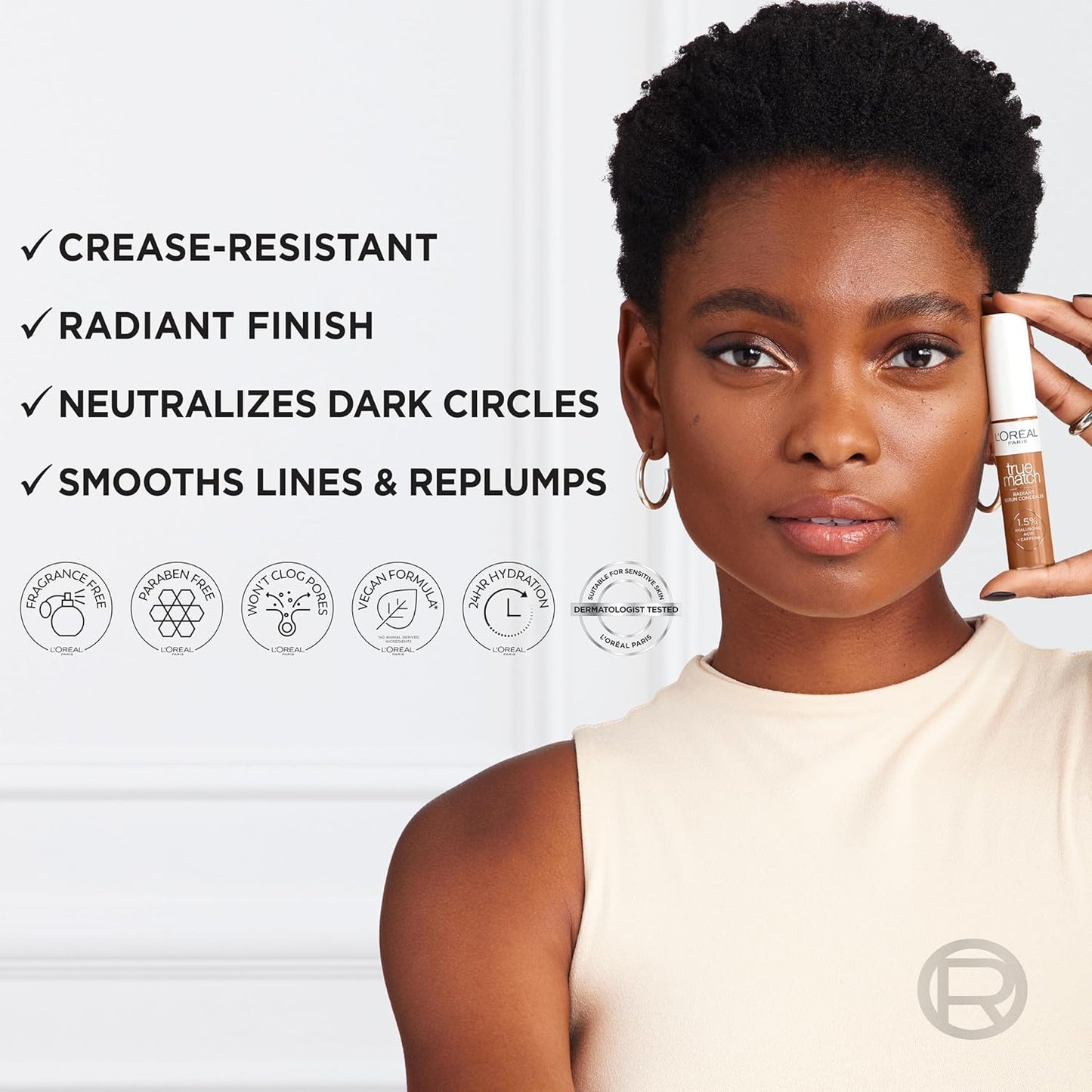 L'Oreal Paris True Match Radiant Serum Concealer, Brightening Under Eye Concealer Make Up with 1.5% Hyaluronic Acid and Caffeine, N10, 0.33 Oz