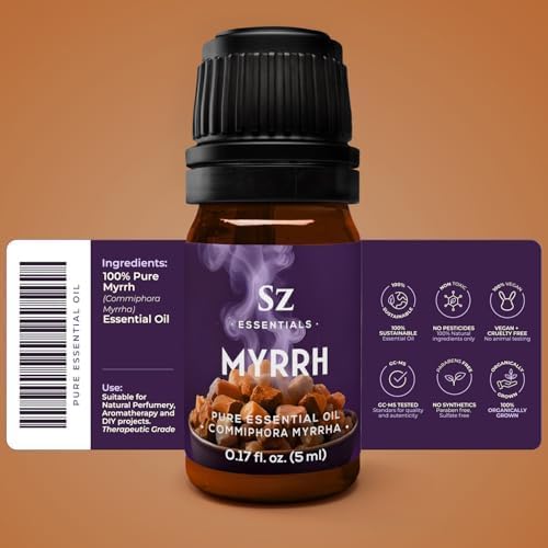 5-Year Aged Myrrh Premium Essential Oil – Rich, Earthy Aroma | Pure & Natural for Aromatherapy & Wellness - Therapeutic Grade & Vegan - 100% Pure and Natural - Undiluted - 0.17 fl oz.