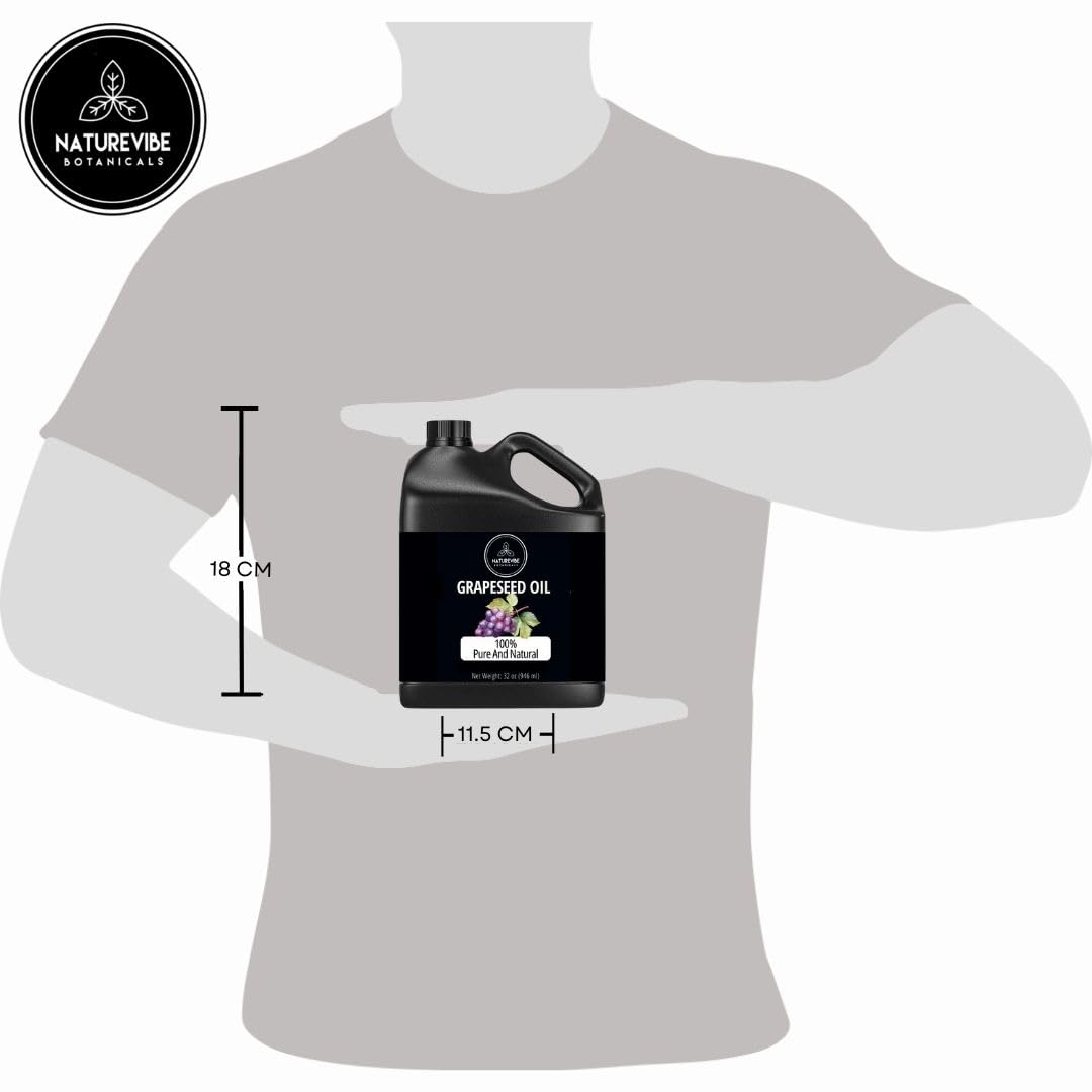 Naturevibe Botanicals Grapeseed Oil 32oz | 100% Pure Cold-Pressed & Lightweight Carrier Oil | Non-Greasy Natural Moisturizer for Skin, Hair, Face, Nails & Massage | Hexane-Free, Fresh & Versatile