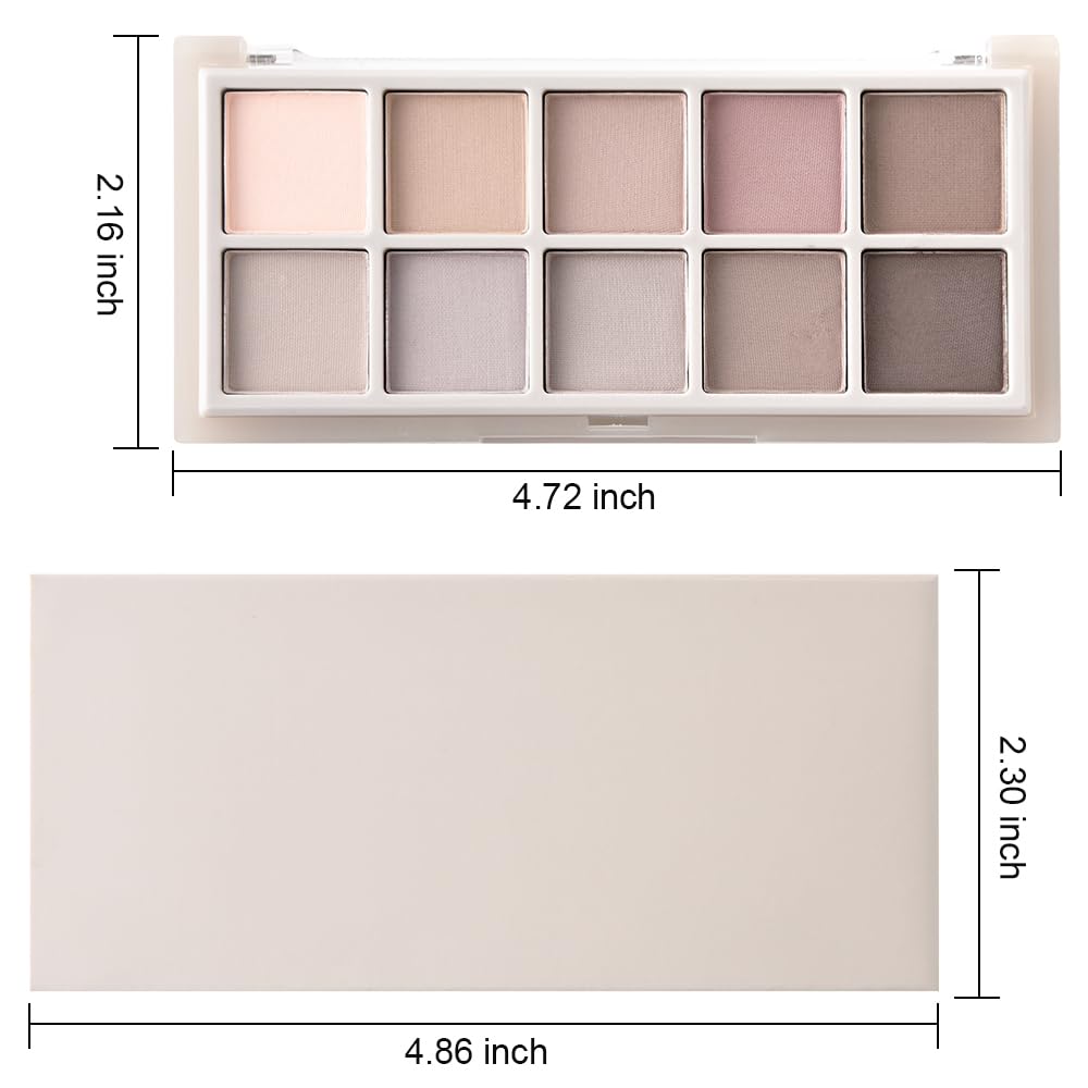 10 Color Matte Eyeshadow Palette | 10 Soft-Focus Matte Shades in Grey-Brown & Neutral Taupe | Silky Powder Blends Like Cream | Natural-Looking Nude Makeup for Mature Skin | Day to Night Wear