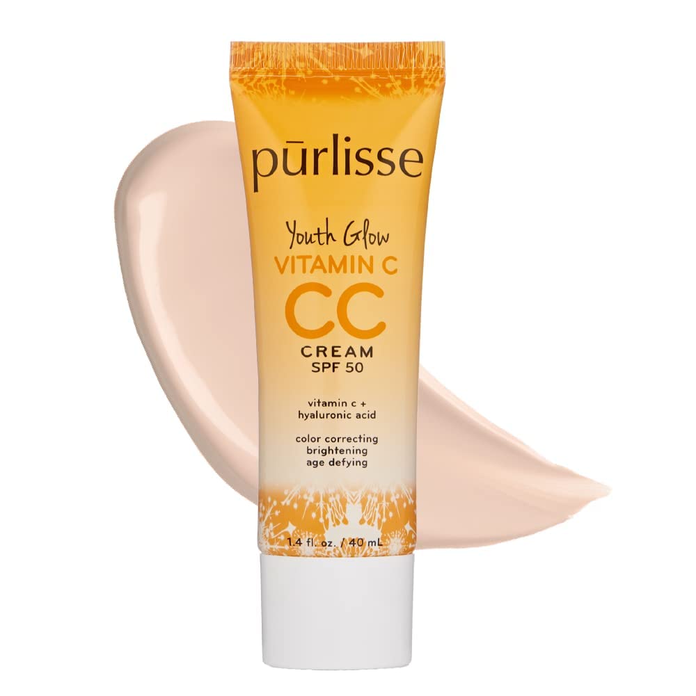 pürlisse Youth Glow Vitamin C CC Cream with SPF 50 - Color Corrector Enriched with Sea Buckthorn, Vitamin C & Hyaluronic Acid - Boosts Radiance & Youthfulness - Paraben-Free - Fair (1.4 oz)