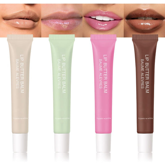 4Pcs Tinted Lip Balm Serum Makeup, Squeeze Hydrating Tint Lips Balms Serum Cosmetic, Women Care Glossy Nourishing Plumping Lip Stain Gloss Lipstick Suitable for dry lips, Set03(01#+02#+04#+08#)