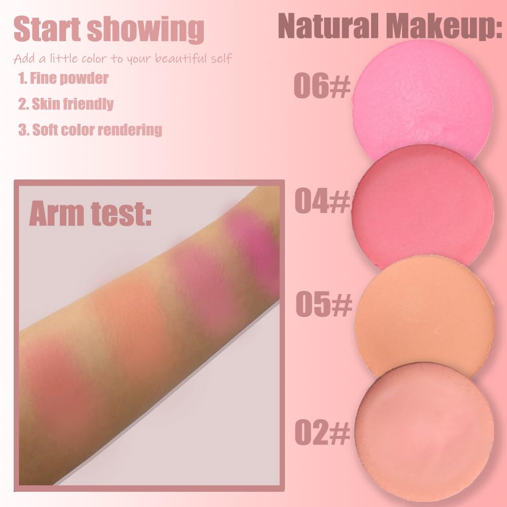 Silky Matte Blush,Blush Powder for Cheeks,Long-Lasting, Natural Look, Powder Blush Palette, Complements All Skin Tones
