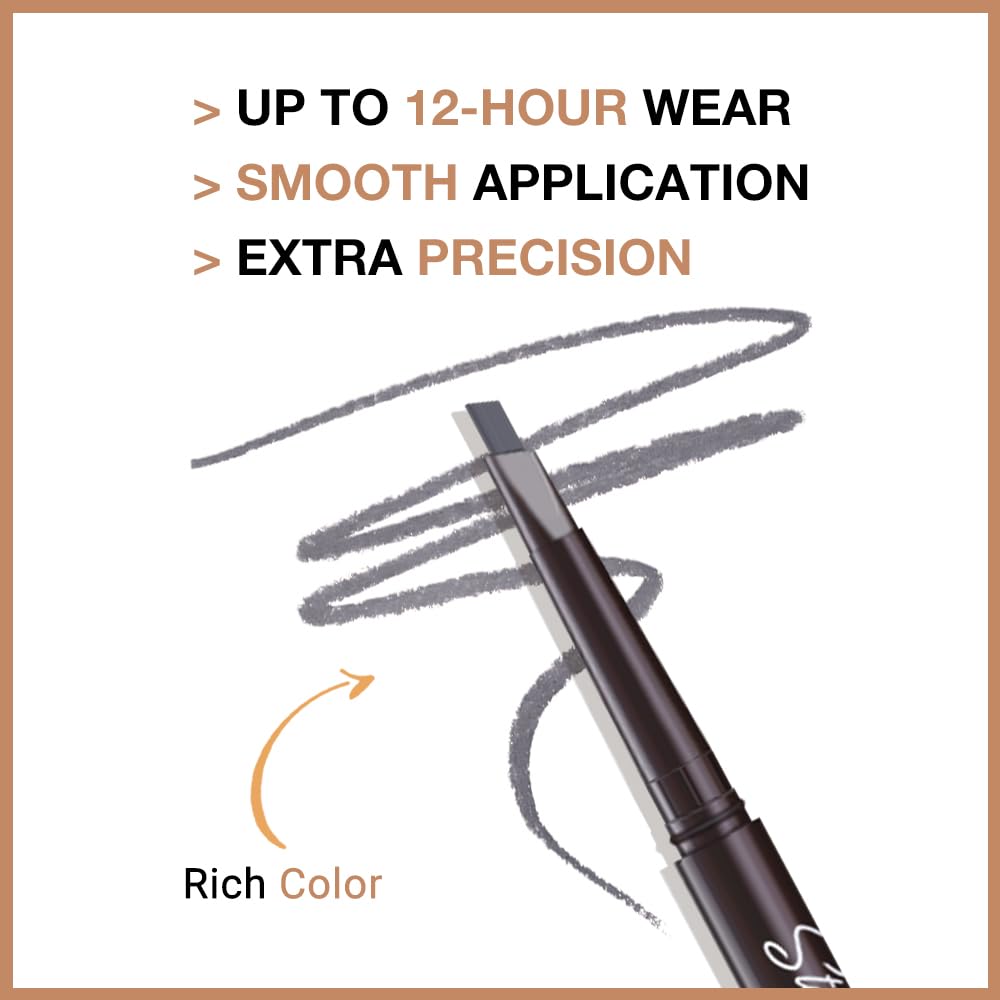 Retractable Eyebrow Pencils for Women, Waterproof Ash Gray Eye Brow Pen Brow Brush for Eye Makeup, Dual-Sided Soft Ultimate Definer Pencils, Fine Tip lapiz de cejas