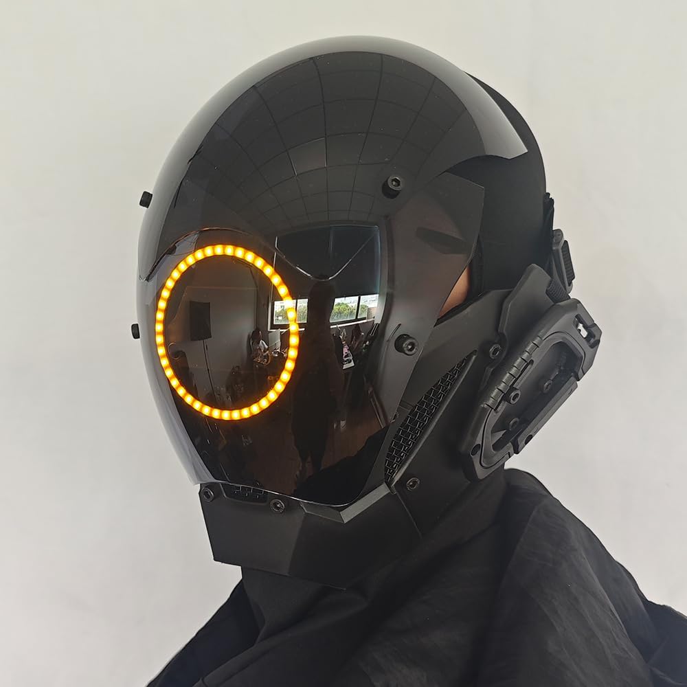 KYEDAY Punk Mask Cosplay for Men, LED Round Light Mask for Women Cosplay Halloween Fit Party Music Festival Accessories