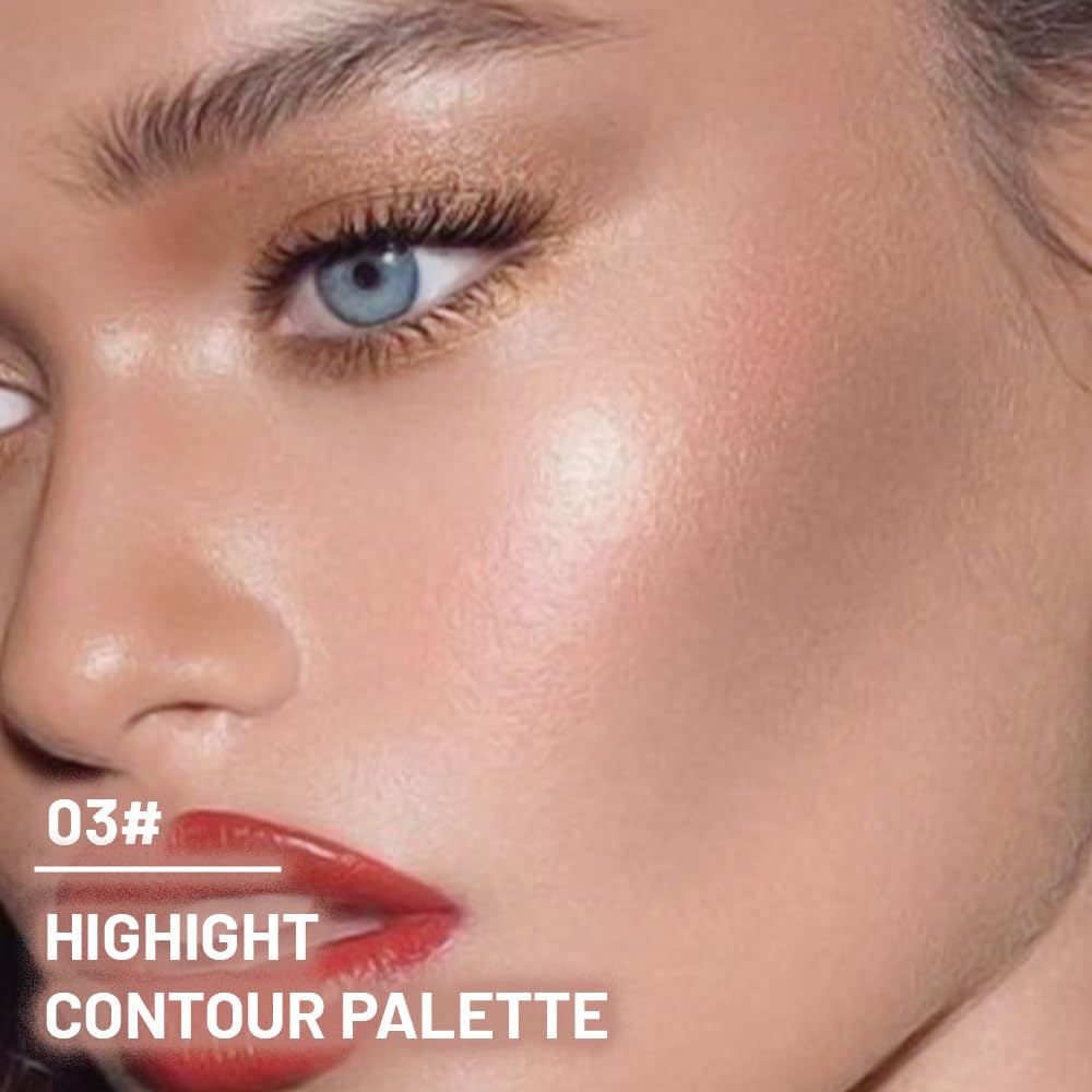 3 IN 1 Brown Nude Face Highlight Bronzer Powder Palette for Face Cheeks Contour Brightening, Buildable Matte Coverage Natural Makeup,Ultra Sculpt Nose Shadow Eyeshadow Primer 03#