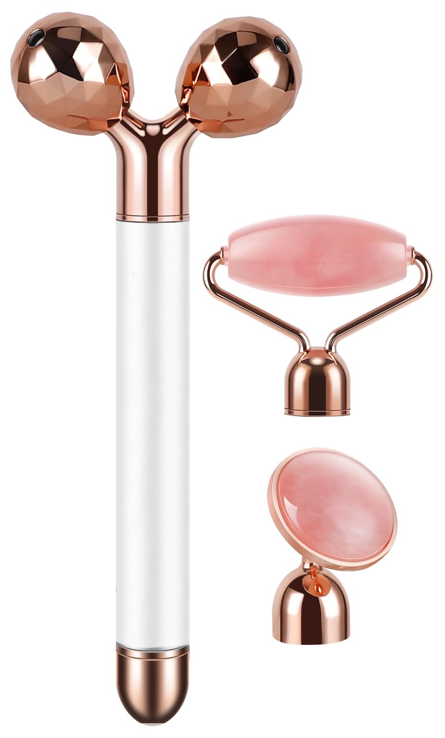 3-IN-1 Electric Jade Roller 3D Roller Facial Roller & Face Massager, Rose Quartz