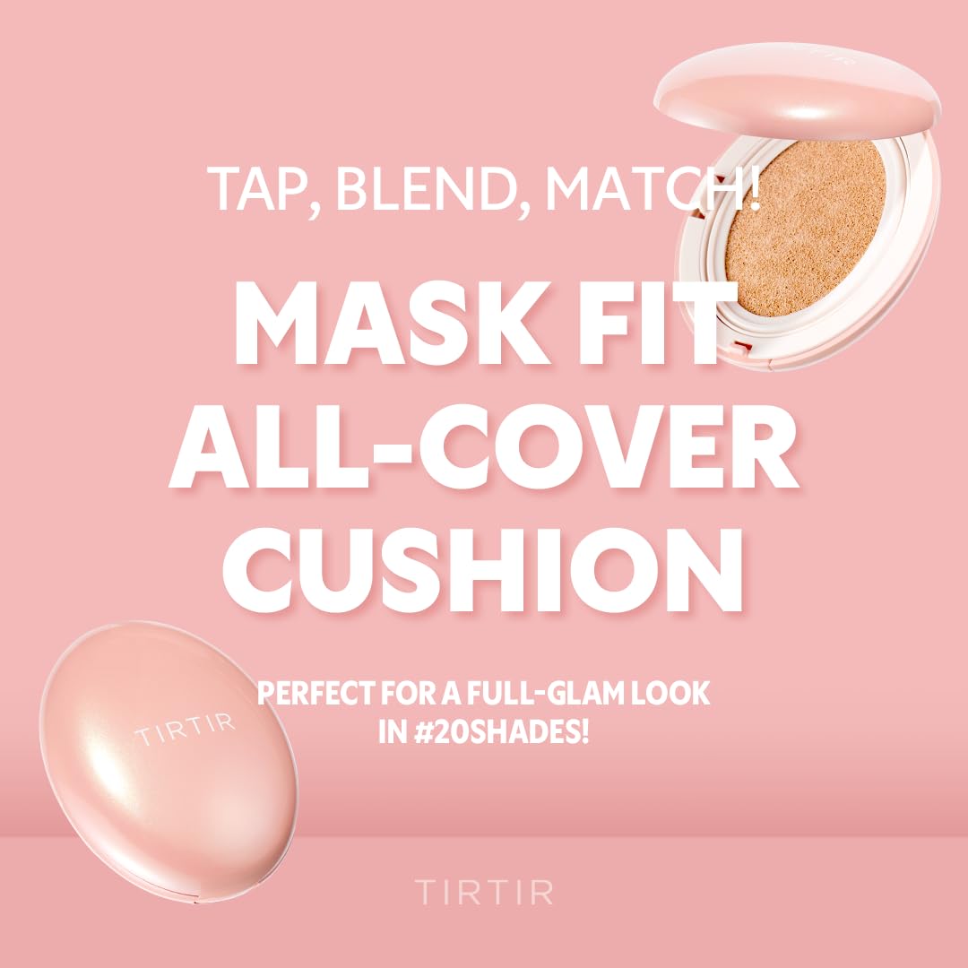 TIRTIR Mask Fit All Cover Pink Cushion Foundation | High coverage, Velvety Matte Finish, Lightweight, Flawless, Corrects Redness, Korean Cushion (#17W French Vanilla, Full Size, 0.63 Fl Oz)