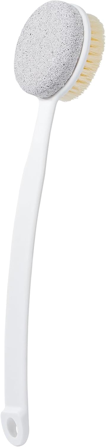 Pumice Stone for Feet with Long Handle (Double-Faced Curved Handle,White, Count, 1.0)