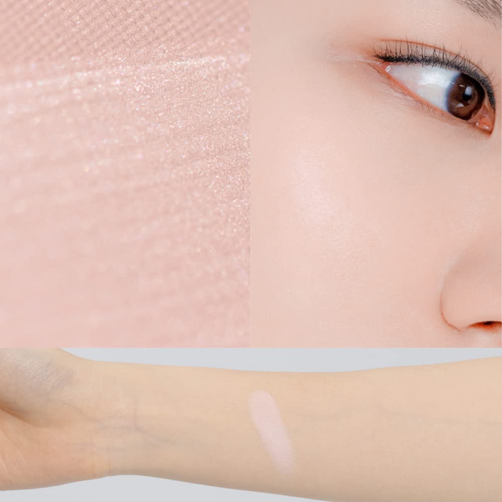 Glow Powder Pact 0.28oz - Shining Tone-Up Pressed Powder Compact with Mirror and Puff Natural Peach Pearl Shimmery Blur Finish Face Makeup Setting Finishing Transparent Sebum Control Vegan