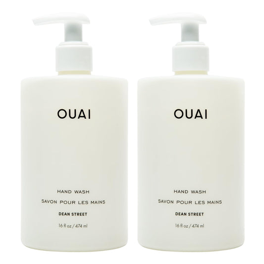 OUAI Hand Wash Full Size, Dean Street - Liquid Hand Soap with Jojoba, Avocado, & Rose Hip Oil for Replenished Skin - Gentle Exfoliating Kitchen & Bathroom Soap - (2 Pack, 16 Fl Oz Each)