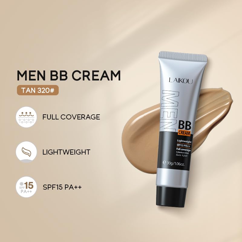 AKARY Hydrating Men BB Cream SPF 15 PA++, Full-Coverage Foundation&Concealer, Mens Face Moisturizer Cream Evens Skin Tone, Oil Control and Cover Flaws, Natural Finish for All Skin Types, Light 160