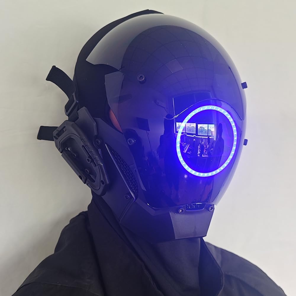 KYEDAY Punk Mask Cosplay for Men, LED Round Light Mask for Women Cosplay Halloween Fit Party Music Festival Accessories