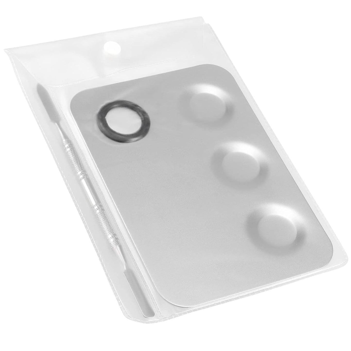 6 Pack 6 x 4 Inch Stainless Steel Cosmetic Palette with Spatula, 3-well Mixing Makeup Palette Nail-art Mixer Metal Tray for Foundation, Pigment, Nail Polish Blending, Silver