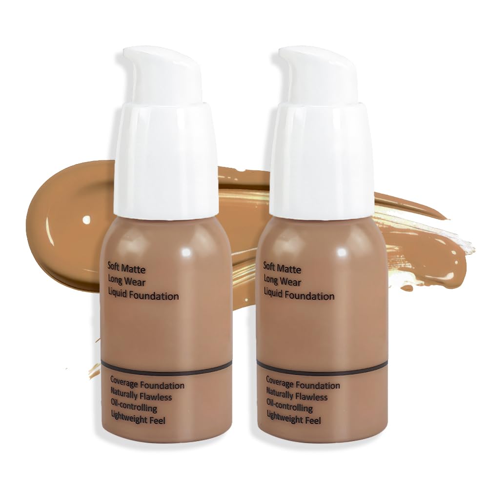 2Pcs Matte Liquid Full Coverage Foundation, Flawless Soft Matte 24HR Oil Control Full Coverage Foundation Makeup for Women, Long-Lasting Waterproof Full Coverage, 06#Toffee (06+06, Pack of 2)