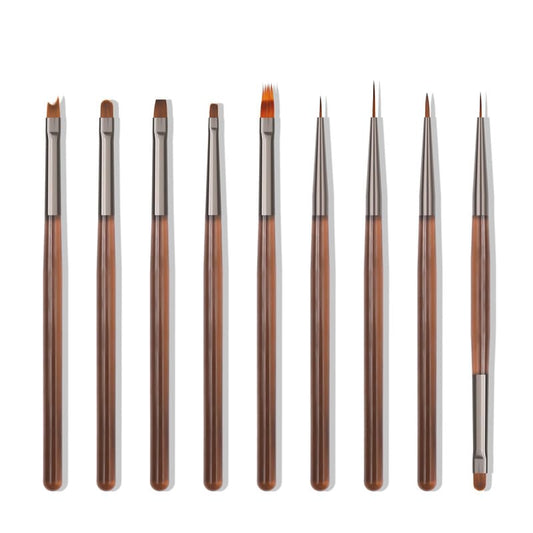 Nail Art Brushes Set, 9pcs Nail Design Painting Brushes, Professional Nail Art Design Brushes, Nail Fine Liner Brushes,Brown