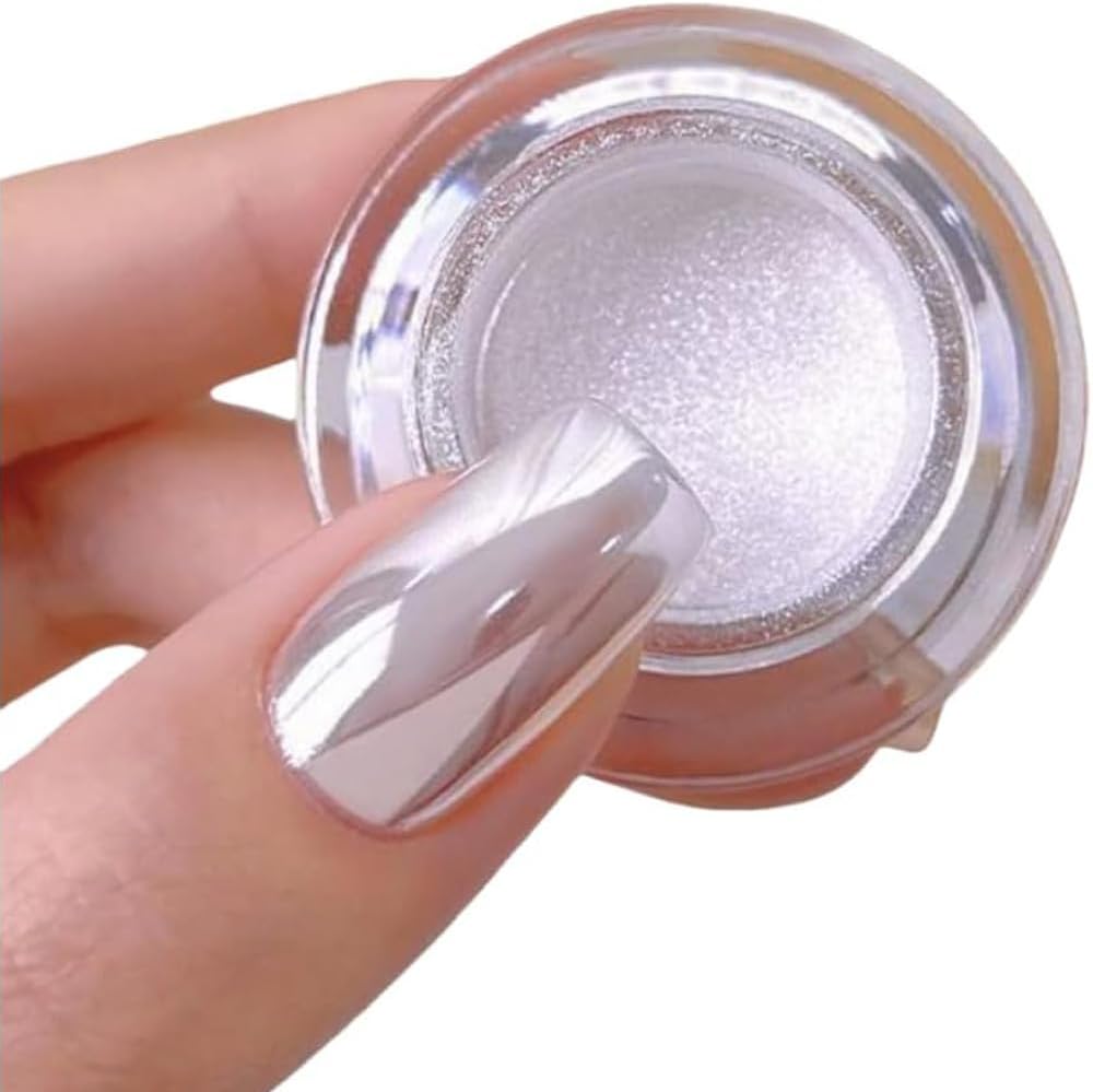 Pretty Diva White Chrome Nail Powder - 1g Super Glossy Mirror Effect White Moonlight Nails Chrome Powder, Salon Quality Chrome Powder Pigment for Nails