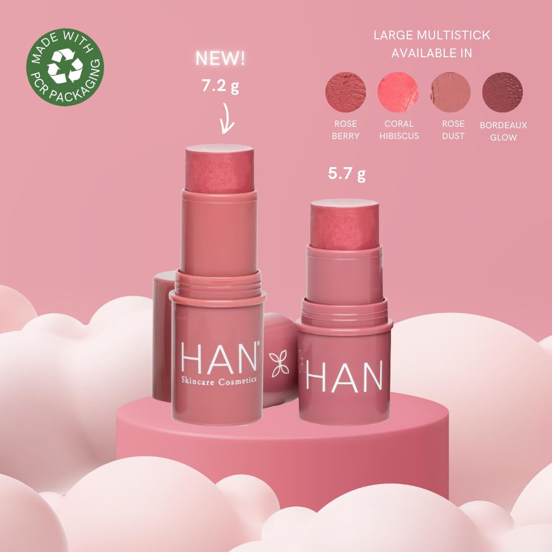 HAN Skincare Cosmetics Vegan, Cruelty-Free, 3-in-1 Multistick for Cheeks, Lips, Eyes, Bordeaux Glow | Large