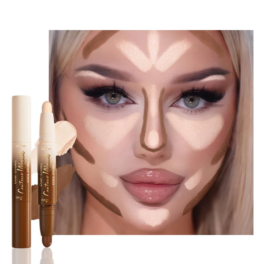 Dual-Ended 2-in-1 Cream Contour & Highlighter Stick – Waterproof, Long-Lasting for Face & Body Makeup, Suitable for All Skin Tones, 01#Nuetral Nude + Beige