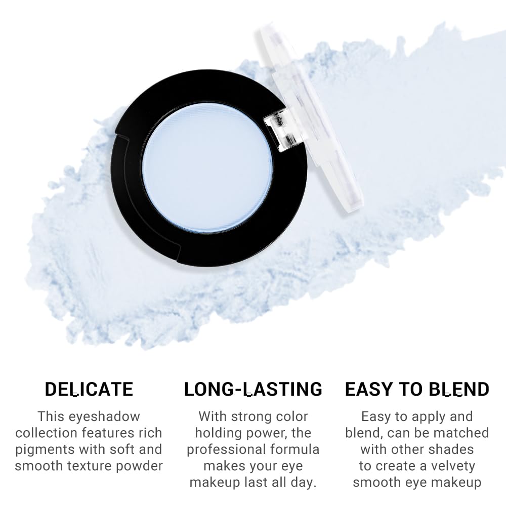 Light White Blue Single Matte Eyeshadow Makeup, Cream to Powder Monochrome Eye Shadow for Older Women, Daily Evening Girls Eyeshadow Palette Gift, sombras para ojos, Mini Vegan Travel Eye, #14