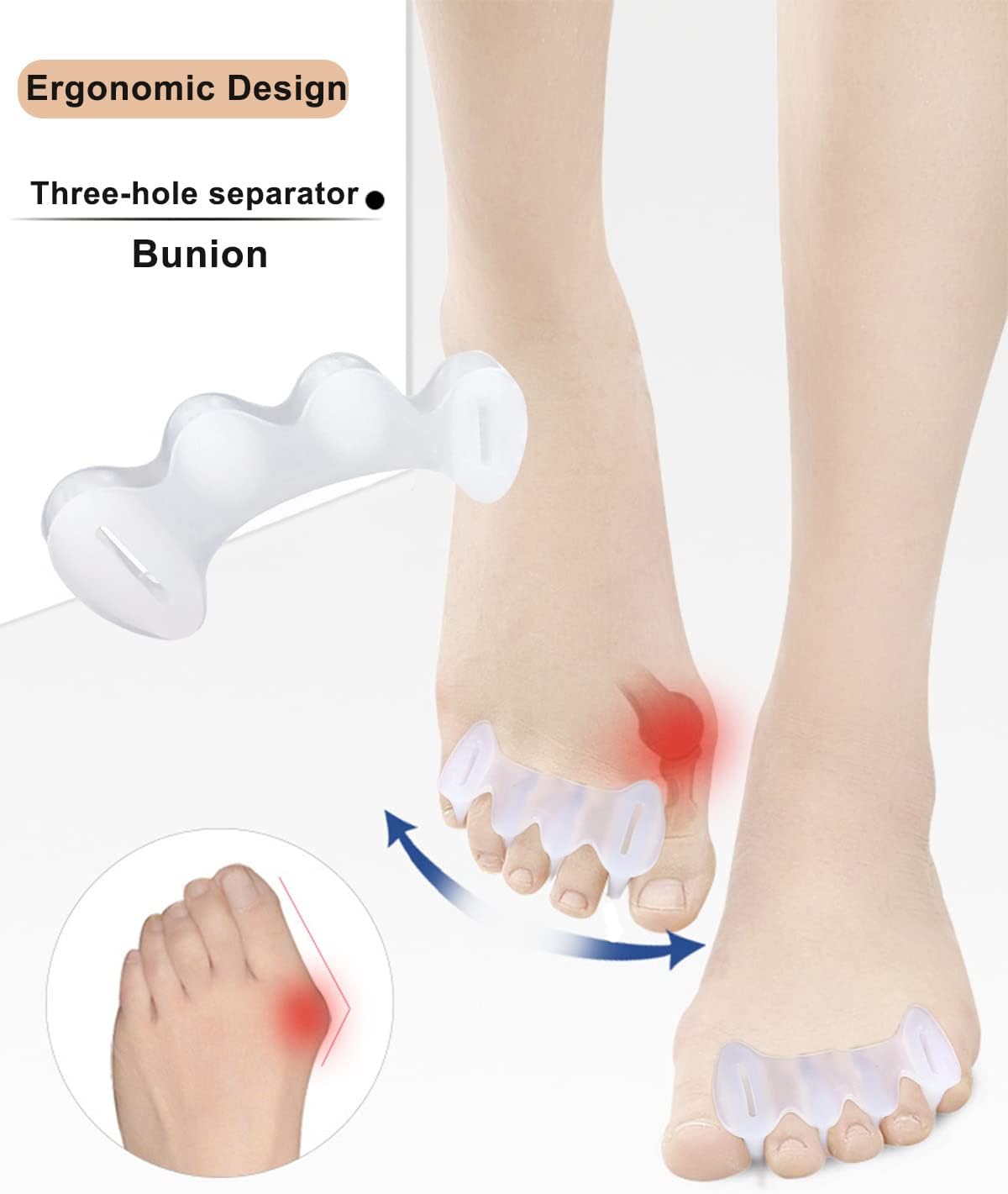 2Pairs Toe Separators Toe Spacers for Women Men to Correct Bunion, Relieve Feet Pain, Foot Alignment, Toe Straighteners for Hammertoes, Plantar Fasciitis (S, Women Shoe Size: 5-9, Men: 6-7)