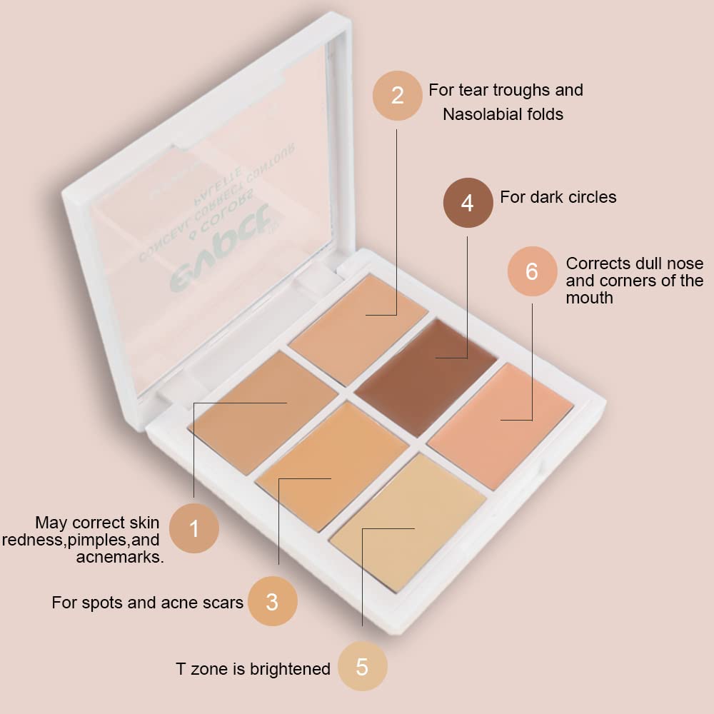 Pro 6 Color Correcting Concealer Palette Light Medium Cream Contouring Makeup for Corrects Dark Circles Red Marks Scars.Beige Creamy Concealer for Mature Skin.Longwear&Waterproof (Netural)
