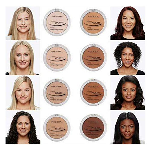 AQUAPURITY PHOERA Sheer Matte Compact Powder Fixing Powder Makeup Base Fixer Setting Powder Foundation Fixing Compact Pressed Powder Long Lasting Make Up Fixer Skin Vitamin E Beauty Blender (203 NUDE)