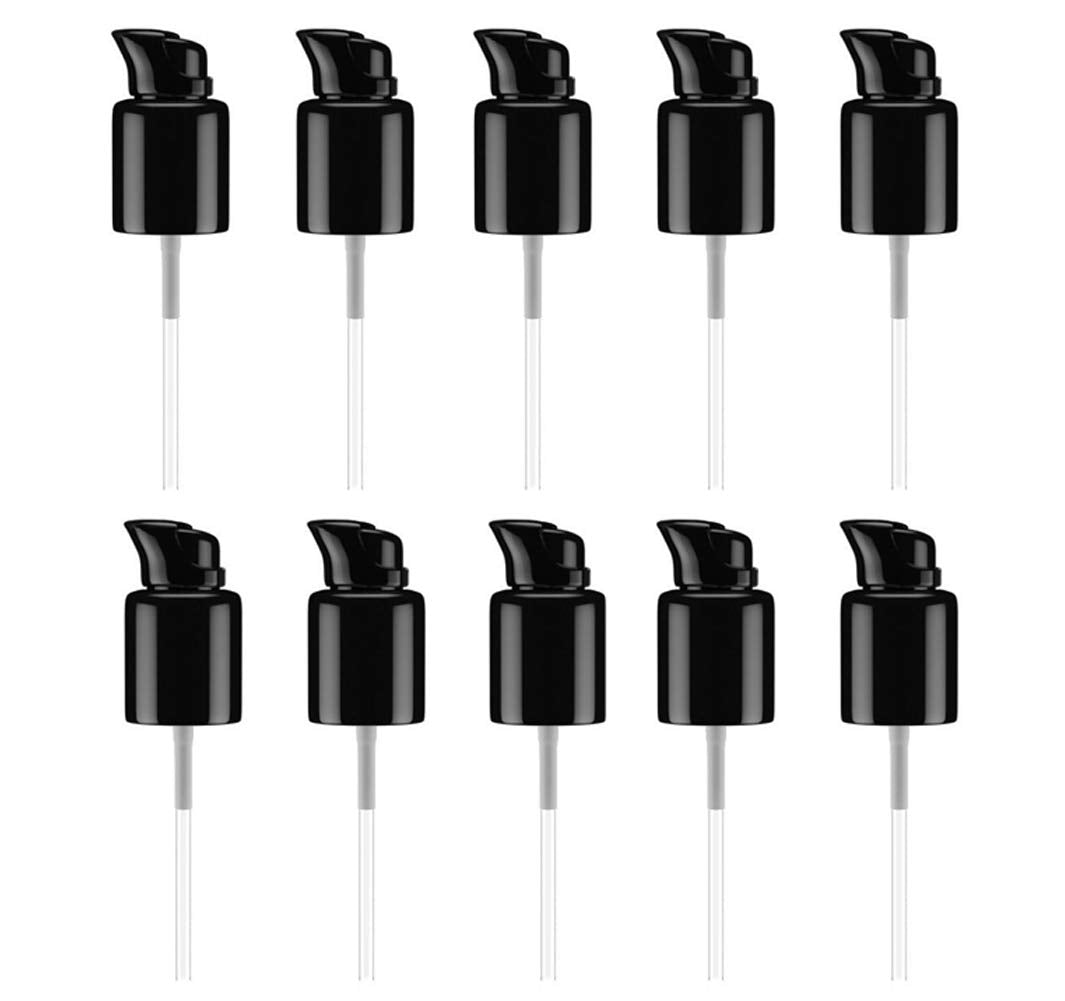 10PCS 410/20mm Plastic Replacement Pump Top Head Cosmetic Liquid Foundation Makeup Pump Replacement with Rotate Lock and Cover for Foundation Lotion Essence (Black)