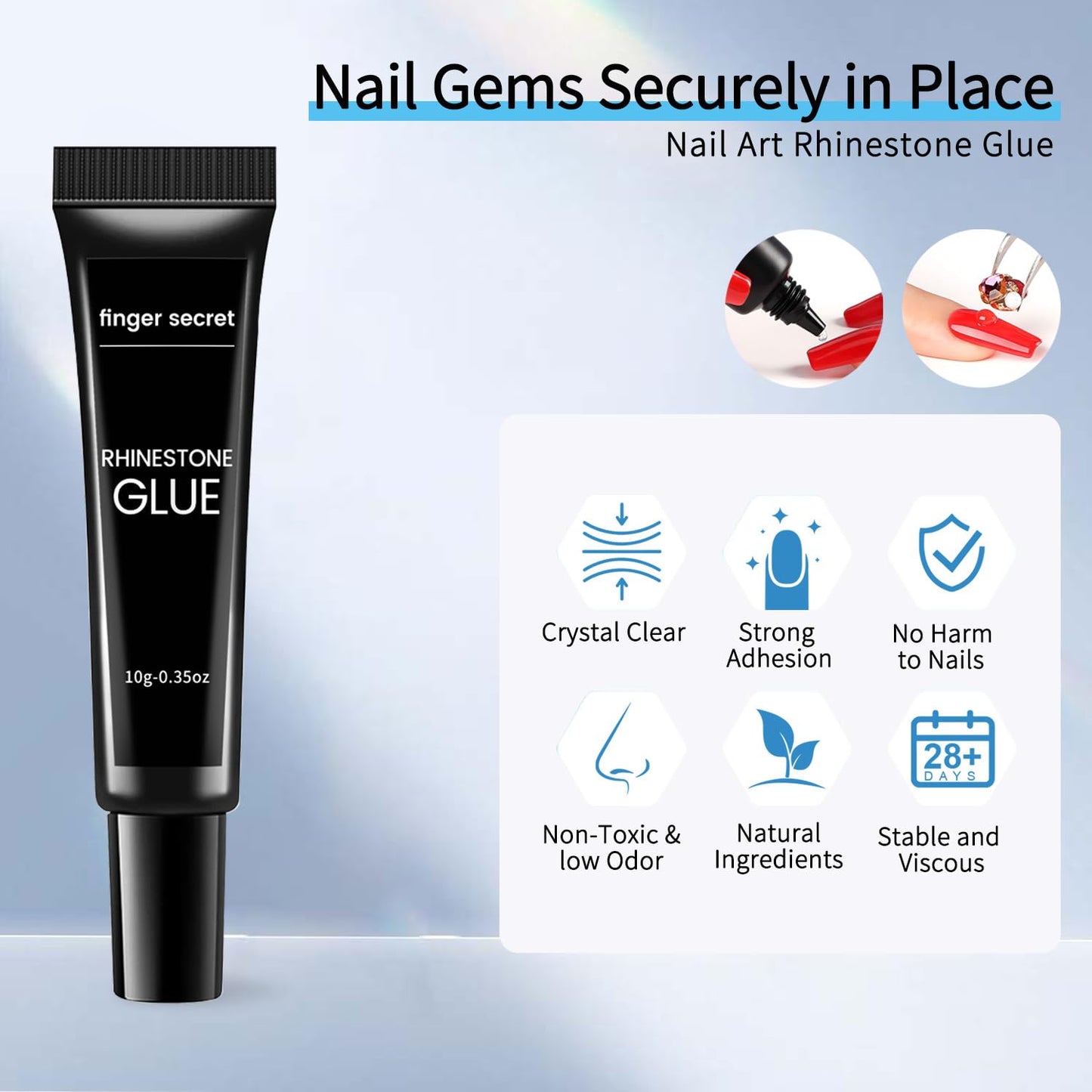 Rhinestone Glue Gel Kit- Superior Nail Art Glue for Nail Art Decorations, Charms, 3D Bling, Gems, Jewel Diamonds UV/LED Easy Application with Nail Rhinestone Glue Kit with Dotting pen