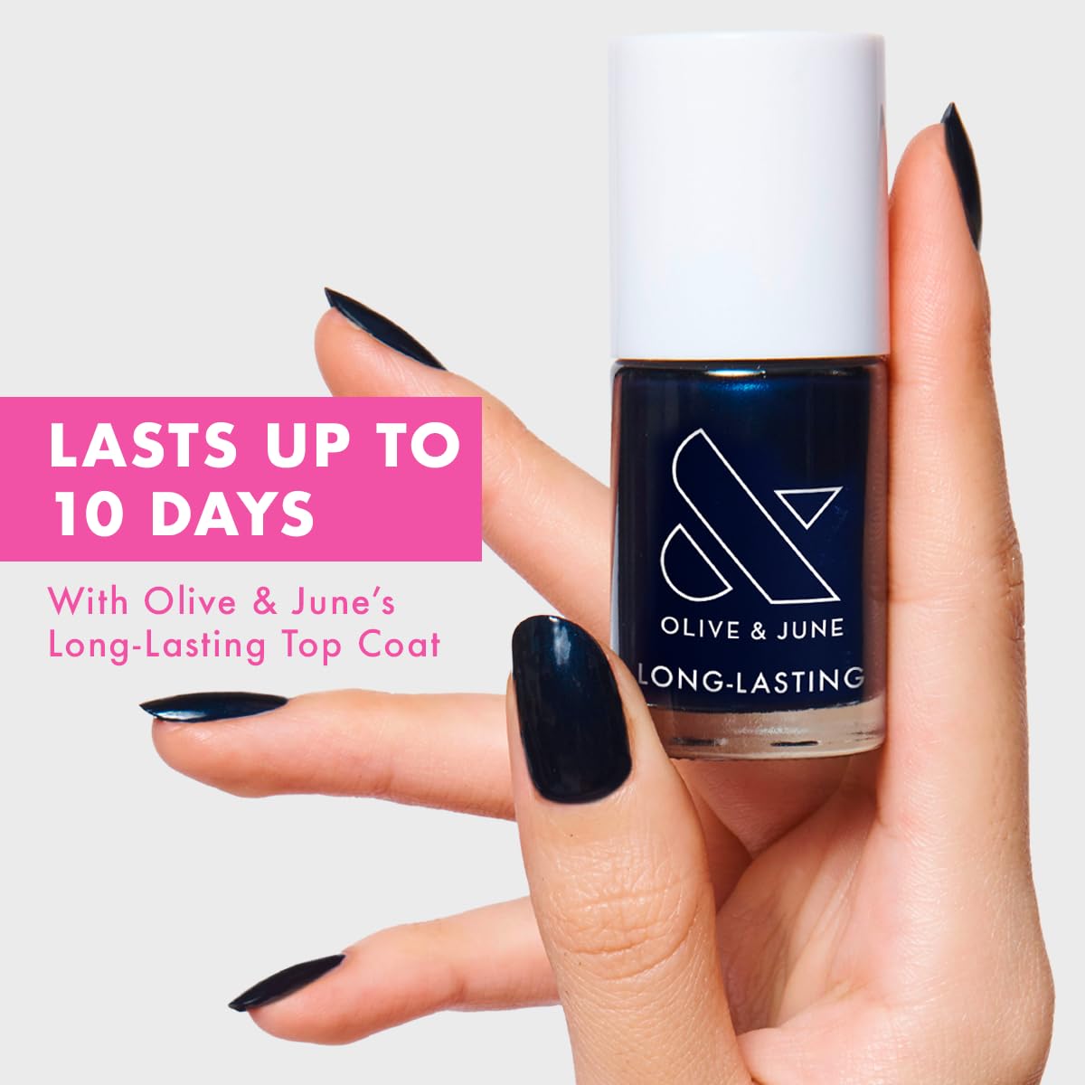 Olive & June Long Lasting Nail Polish | Plump Gel-Like Finish No Lamp Needed | Lasts up to 10 days | Salon-Quality at Home 15-Free Vegan Cruelty-Free Chip-Resistant Shine | HJ Shimmering Midnight Blue