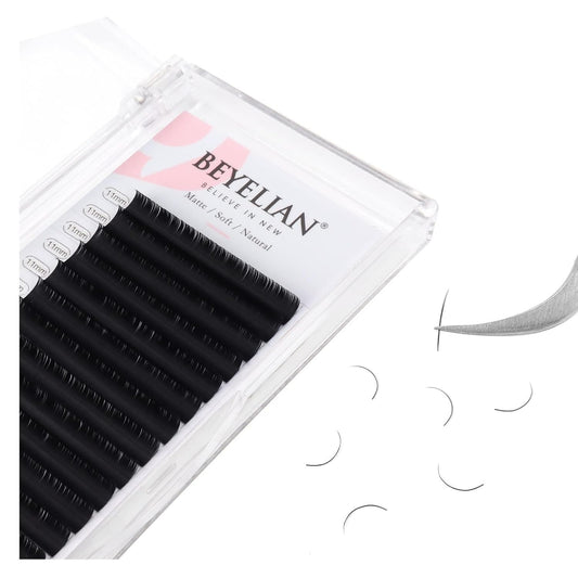 BEYELIAN Flat Eyelash Extension, Ellipse Lash Extensions 0.20 C Curl 11mm 16 Rows Matte Black Eyelash Extension Supplies Classic Lash Extensions Individual Eyelashes Salon Use