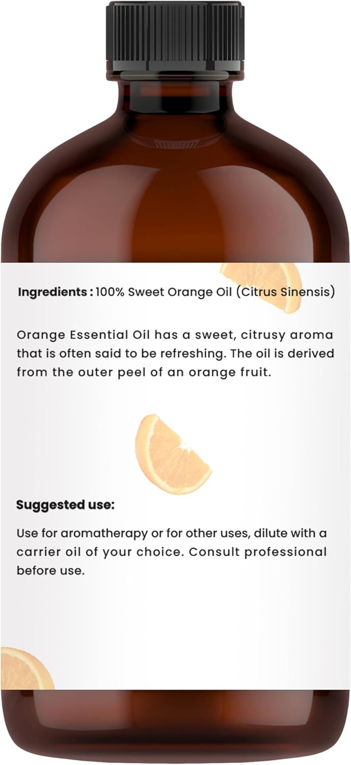 100% Pure Sweet Orange Essential Oil 4 FL OZ – Essential Oil for Citrus Scent, Aromatherapy, Diffuser, Skin, Home Freshener, Therapeutic Grade, Premium Quality with Glass Dropper