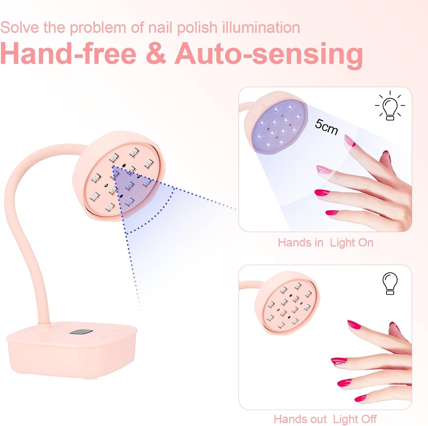 UV LED Nail Lamp,Flash Cure Nail Lamp with Auto Sensor & 2 Timers,Gooseneck UV Light for Acrylic Nails Extension Gel(Pink)