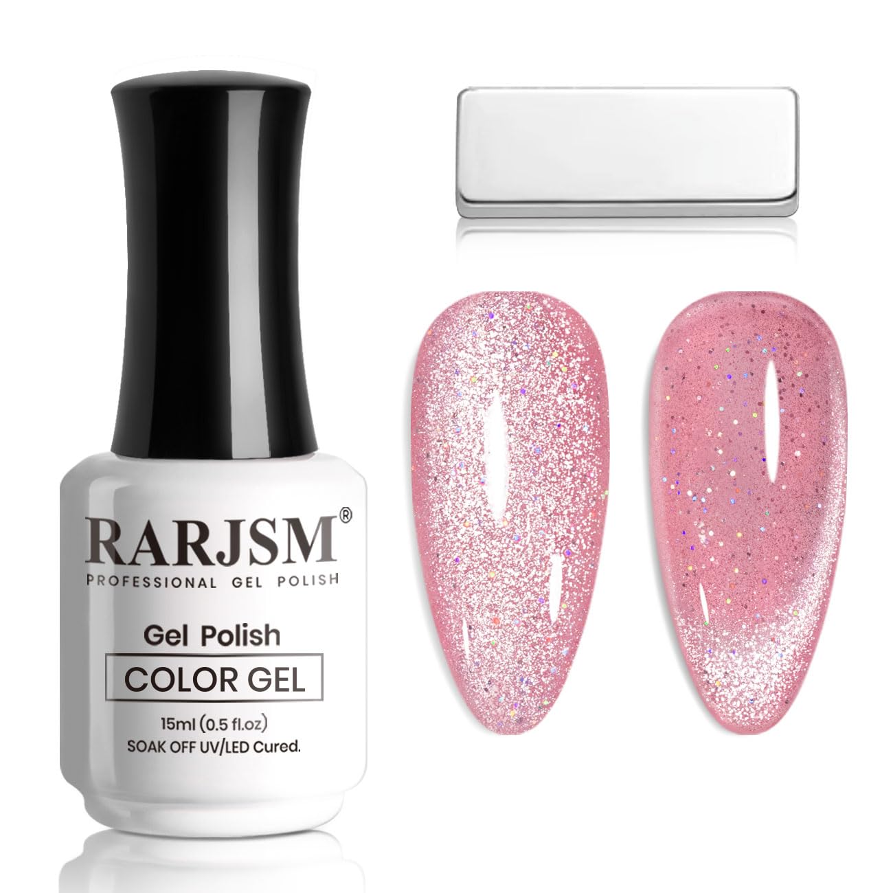 RARJSM Cat Eye Gel Nail Polish Nude Pink Rainbow Iridescent Glitter Natural Skin Tone Color 15ml Sparkle Shimmer Velvet Cateye Gel Polish with Magnetic Stick UV LED Curing Require Home Salon Manicure