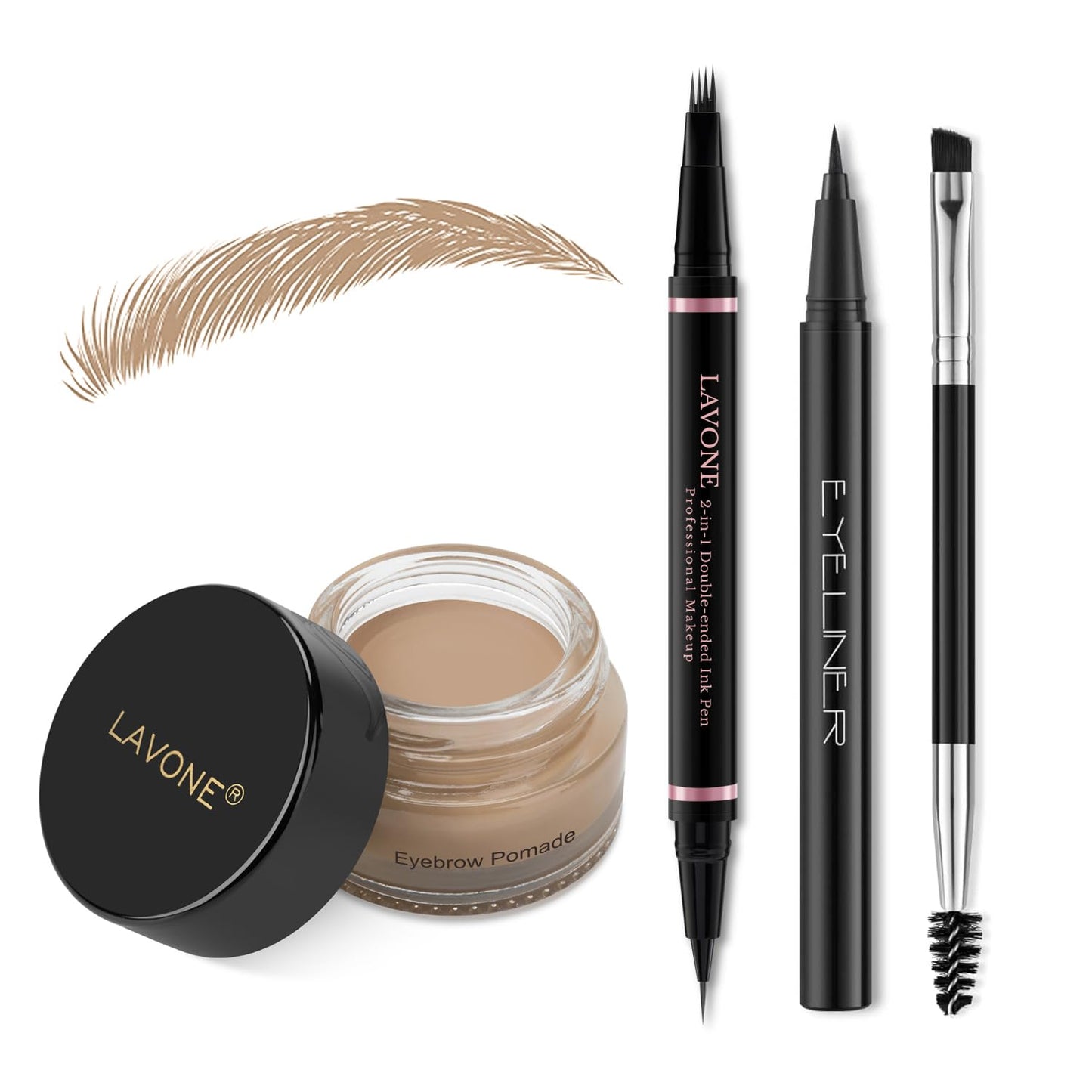 Eyebrow Pencil Makeup Kit, with Waterproof 2-IN-1 Microblading Eyebrow Pen, Eyebrow Pomade, Eyeliner and Dual-ended Eyebrow Brush, Brow Pencil Kit for Natural Eyebrows - Blonde
