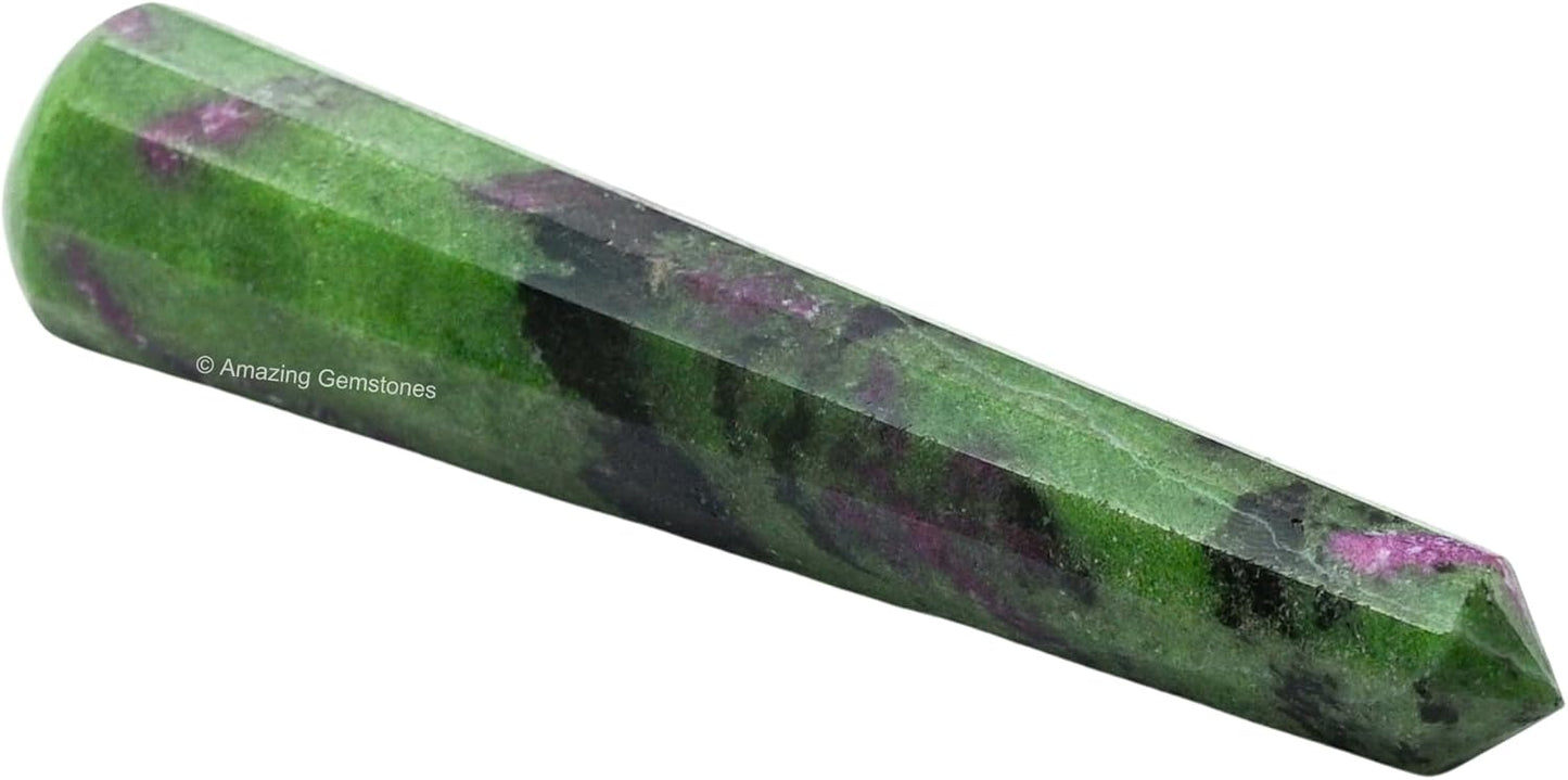 Amazing Gemstone Ruby Zoisite Crystal Wand Massage Stick - Pelvic Wand Gua Sha for Adults - Crystals and Healing Stones Massage Wands for Adults Gifts (Pointed)