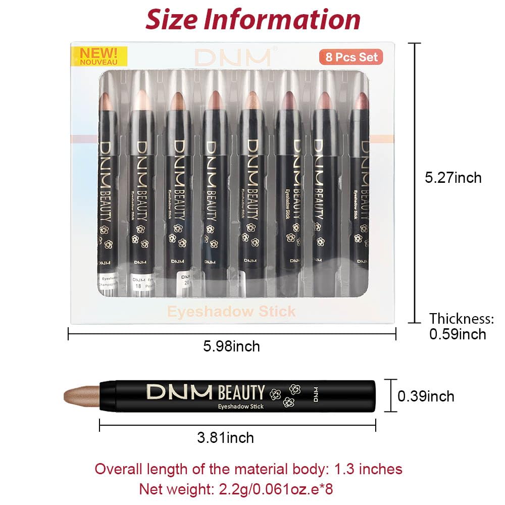 evpct 8Pcs Cream Eye Shadow Brightener Sticks Makeup Sets, Champagne Pearl Bronze Putty Sand Orchid Rose Gold Shimmer Matte Eyeshadow Eyeliner Pencil Applicator Stick Palette Makeup for Older Women 08
