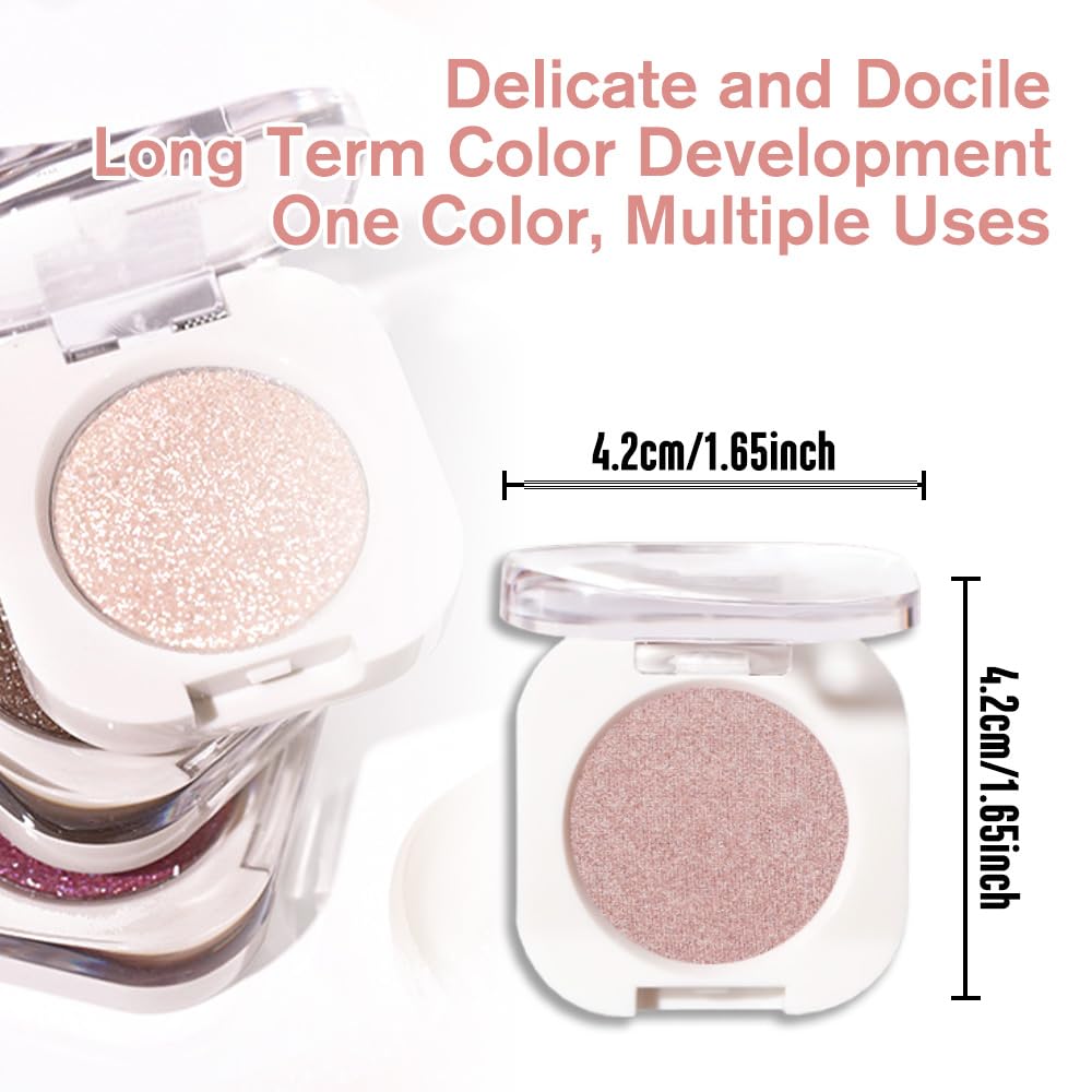 Champagne Shimmer Eyeshadow Palette for Women, Single Monochrome Eye Shadow Makeup, Shiny Pressed Powder, Blendable Natural sombras para ojos, Holographic,Vegan,Travel -24