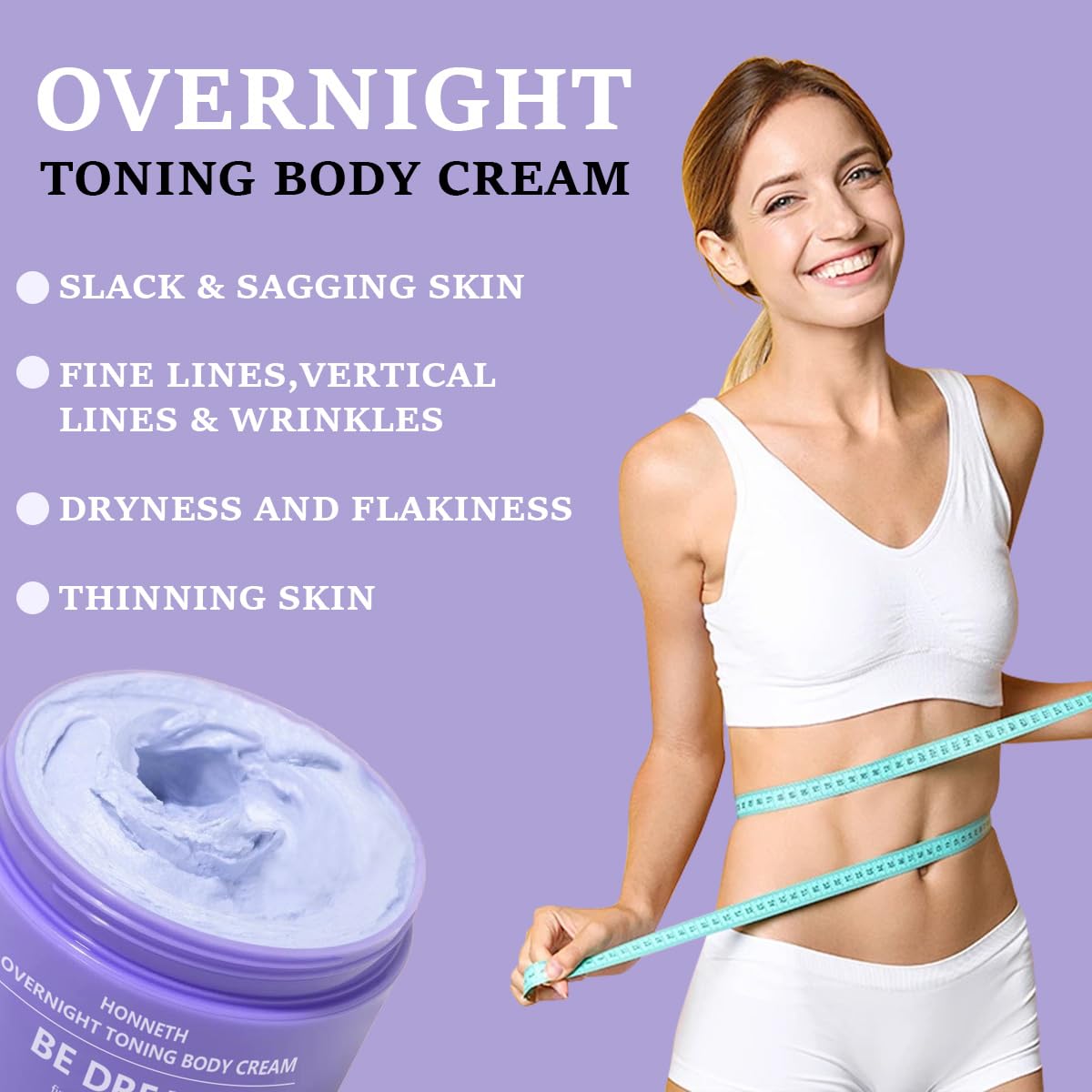Honneth BE-DREAMY Overnight Toning Whip Body Firming Cream for Legs, Stomach, Arms, with Milk Thistle & Passion Fruit Seed Oil, Targets Loose Skin, 3.38 oz