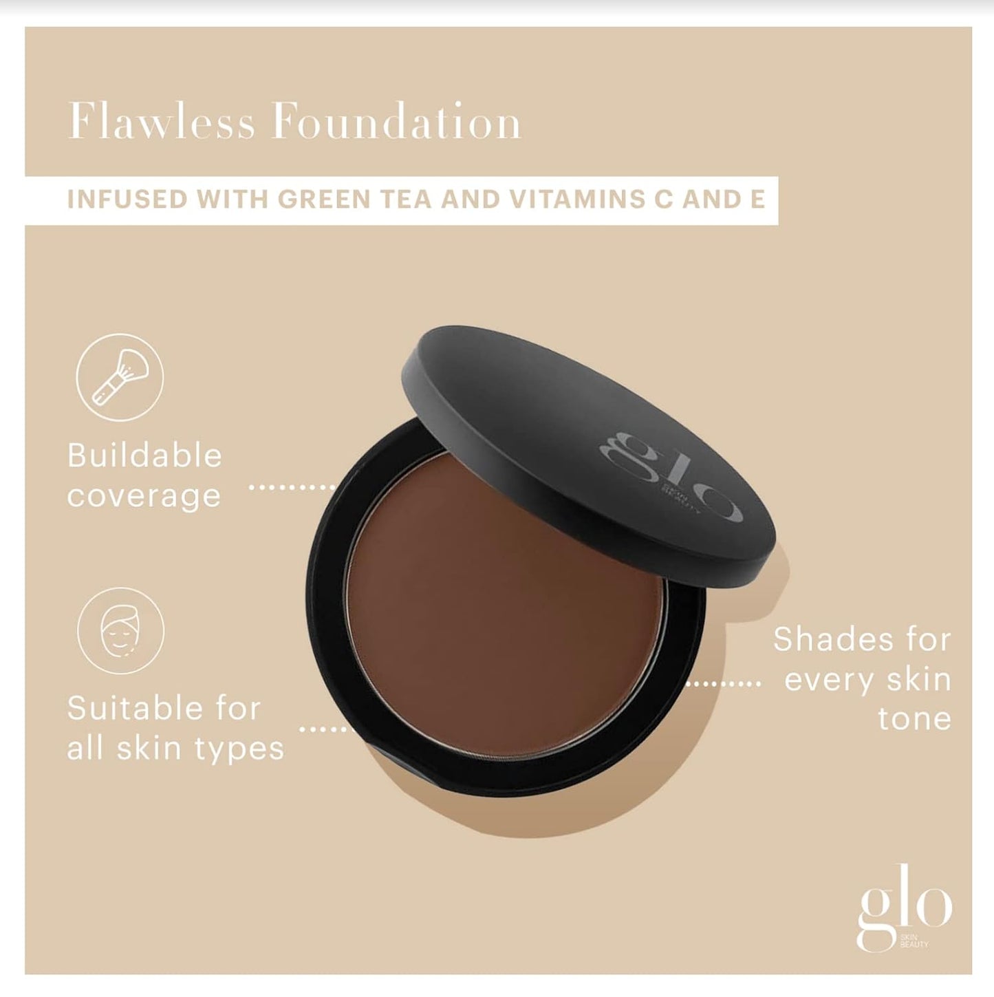 Glo Skin Beauty Pressed Base Powder Foundation Makeup (Cocoa) - Flawless Coverage for a Radiant Natural, Second-Skin Finish