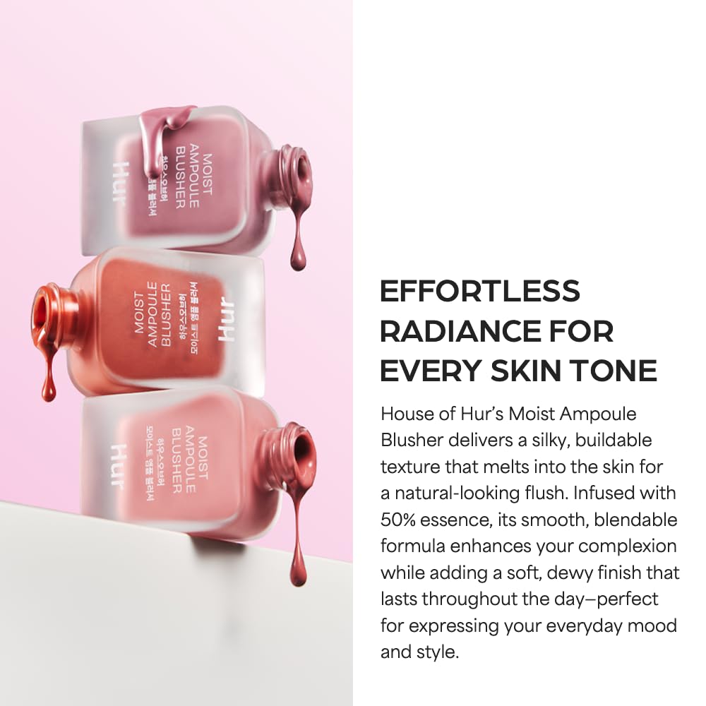 Moist Ampoule Blusher with 50% Moisture Essence | Hydrating & Long-Lasting Blush | 0.68fl.oz (9 Shades) (Deep Plum)