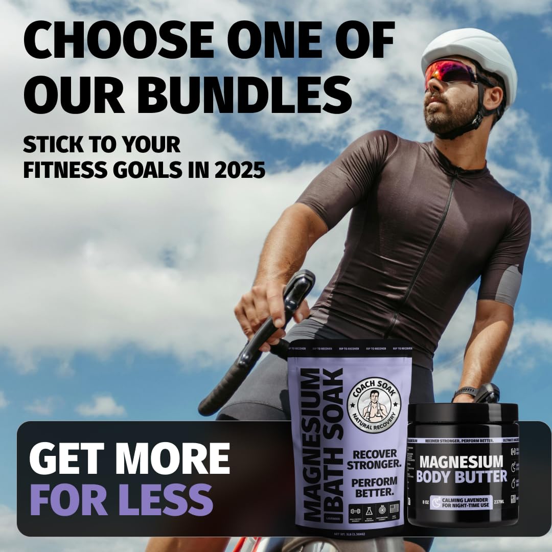 Coach Soak Recovery Bath Soak & Nighttime Magnesium Body Butter Bundle - Calming Lavender Scent - 3lb Bath Salts & 8oz Body Cream with Essential Oils, Magnesium & Shea Butter