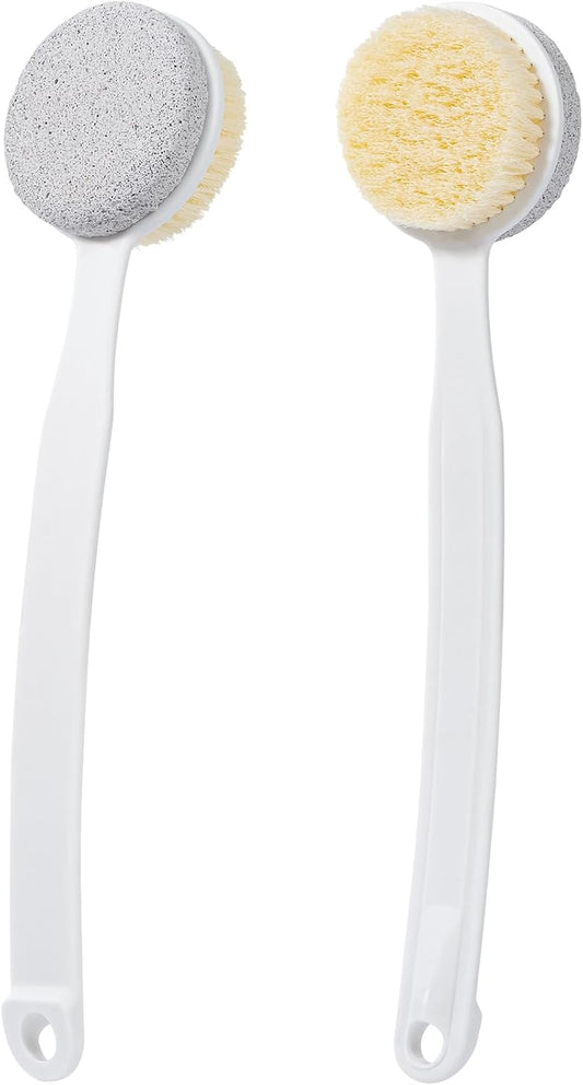Pumice Stone for Feet with Long Handle (Double-Faced Curved Handle,White, Count, 2.0)