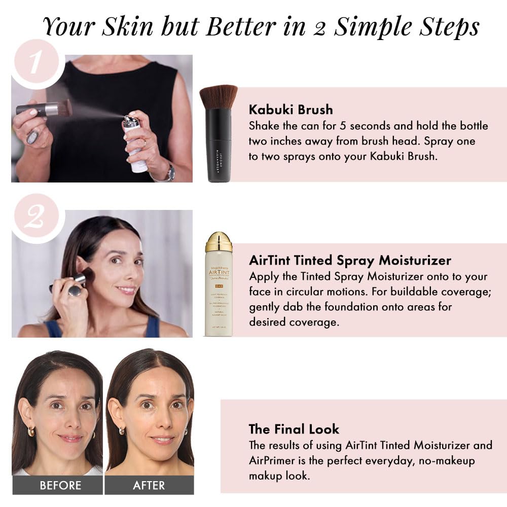 Jerome Alexander MagicMinerals AirTint Tinted Moisturizer AirBrush Spray Light | Tinted Moisturizer Spray with Anti-Aging Ingredients | Medium Dark |2PC