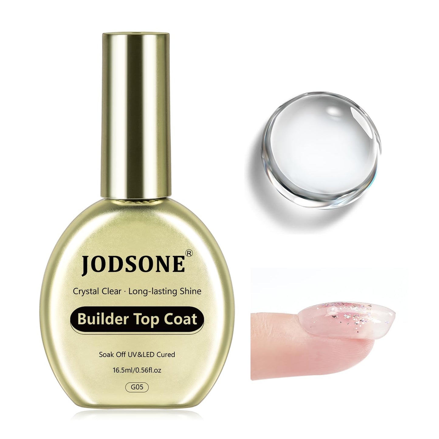 JODSONE Crystal Builder Top Coat Gel – 16.5ml No Wipe Clear Top Coat for Gel Nail Polish, Ultra Transparent for Glossy Finish or Overlay Structure, U V/LED Curing Needed