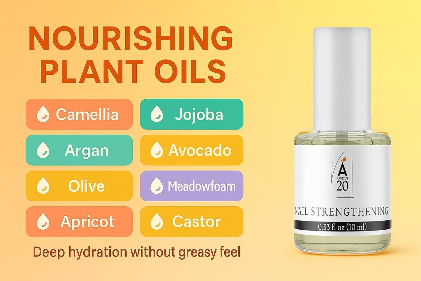 Nail Strengthening Oil Plus, Growth and Repair Treatment for Weak Nails, Nourishing 25 Essential & Carrier Oils Formula - 0.33 fl oz